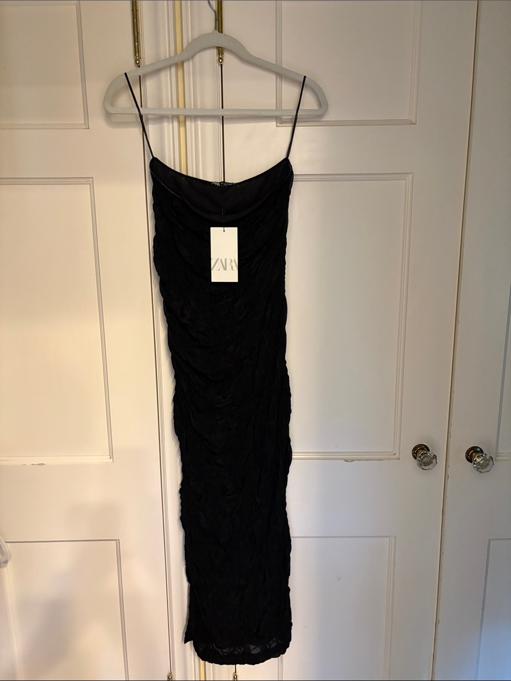 ZARA Black Strapless Ruched Maxi Dress